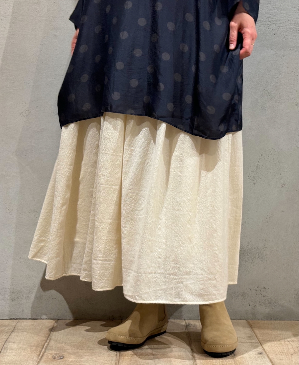 NMDS24574P(スカート) BOILED WOOL PLAIN RAJASTHAN TUCK GATHERED SKIRT WITH LINING