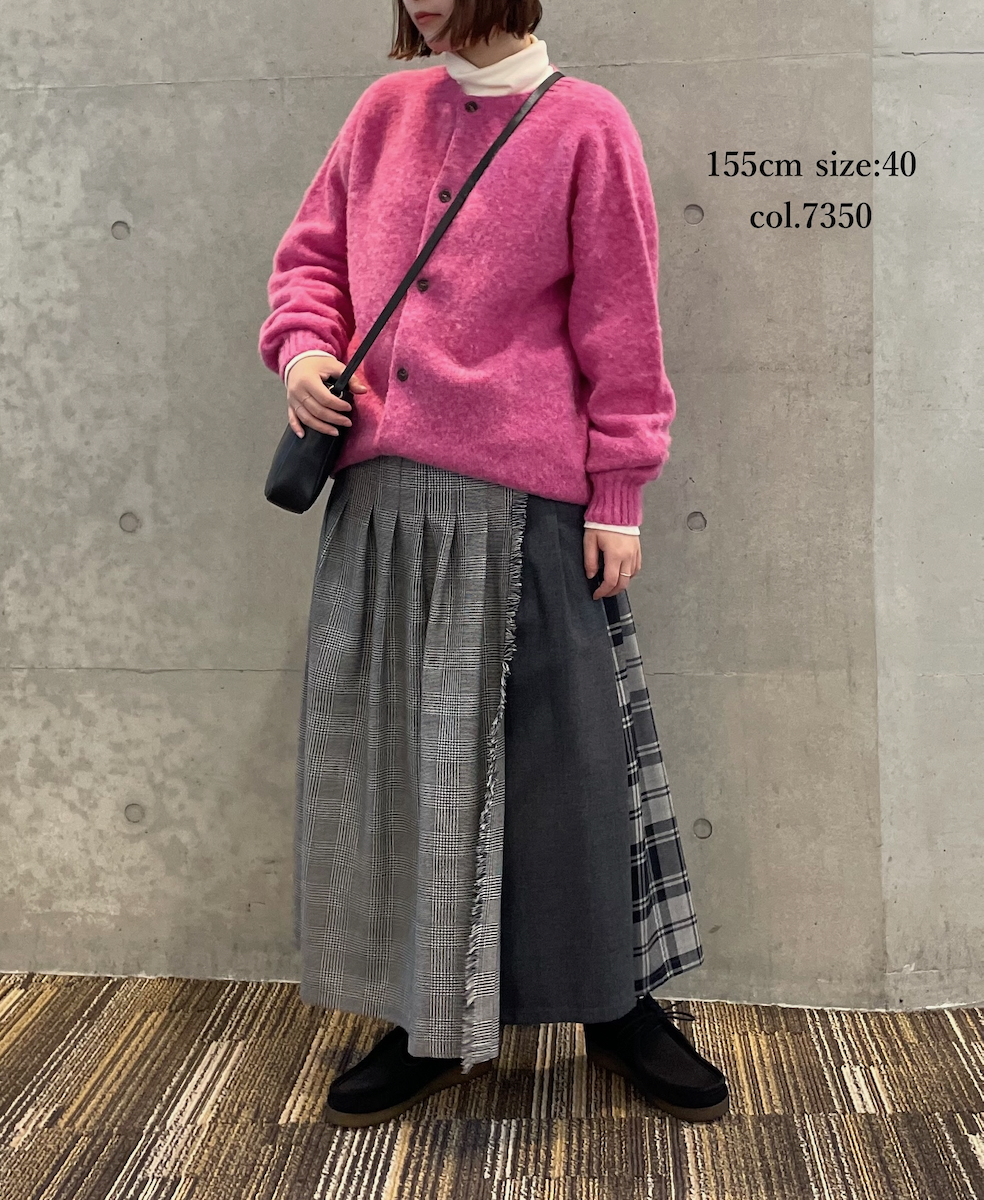 NJT2351 (ニット) SHETLAND WOOL PLAIN HEAVY BRUSH SEAM FREE CREW NECK SADDLE SHOULDER CARDIGAN