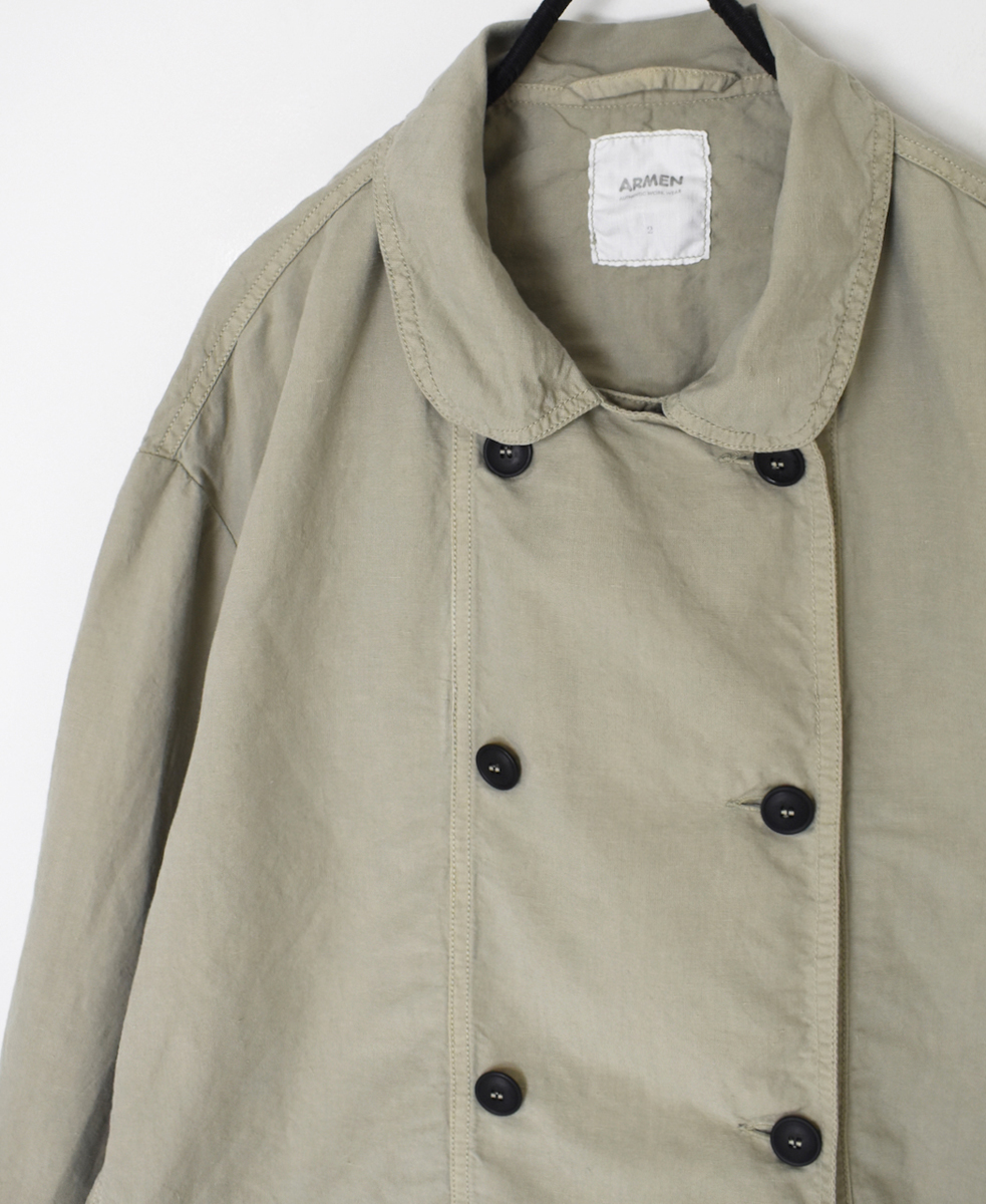 ISNAM2402D(ジャケット) COTTON LINEN OVERDYE ROUND COLLAR DOUBLE JACKET