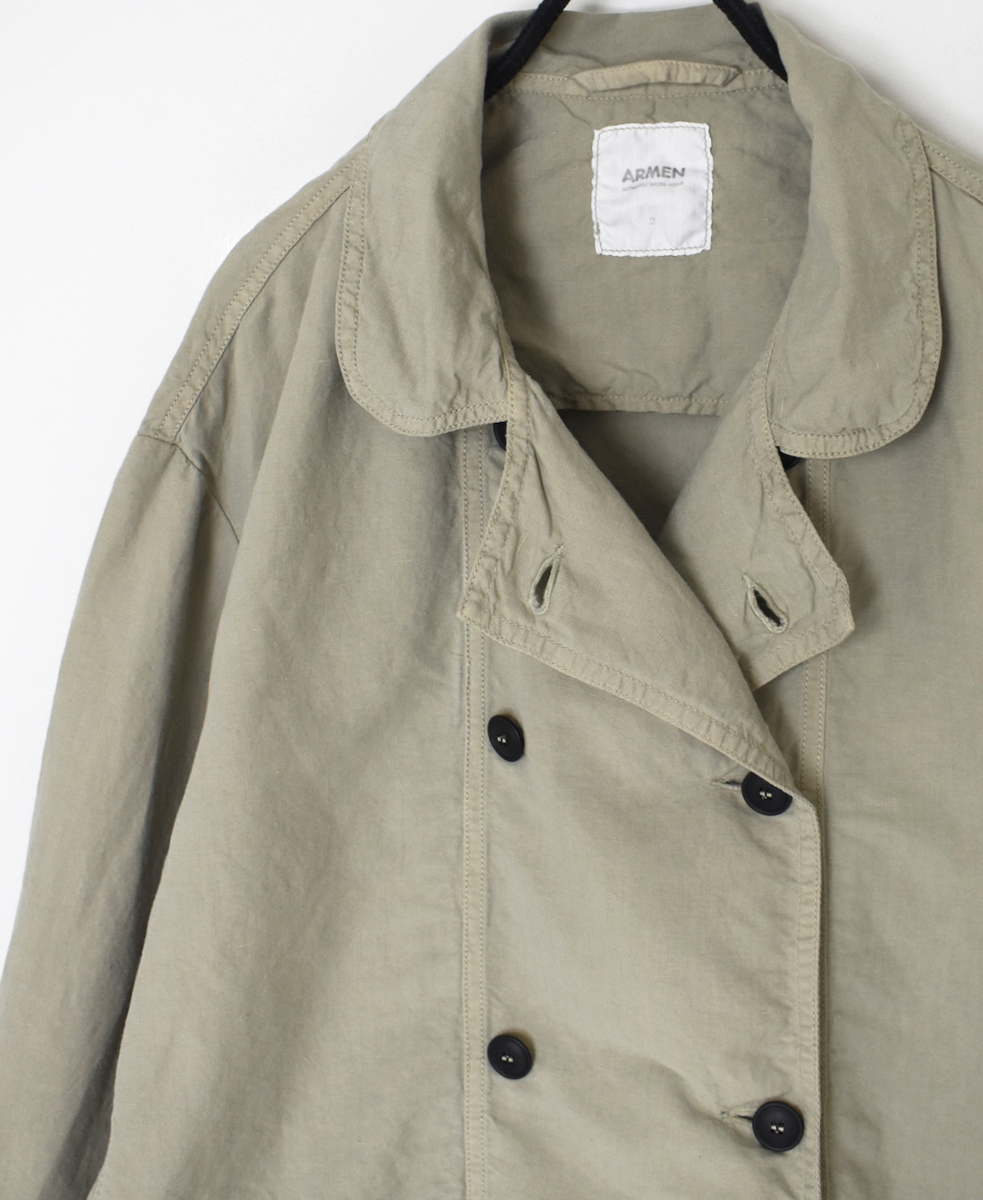 ISNAM2402D(ジャケット) COTTON LINEN OVERDYE ROUND COLLAR DOUBLE JACKET