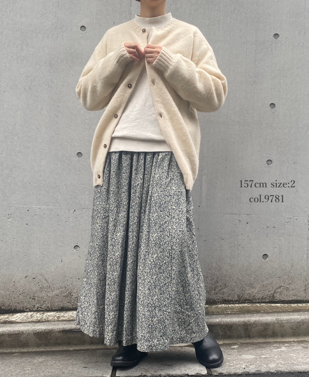 NSL24534(スカート) CORDUROY FLOWER PRINT GATHERED SKIRT