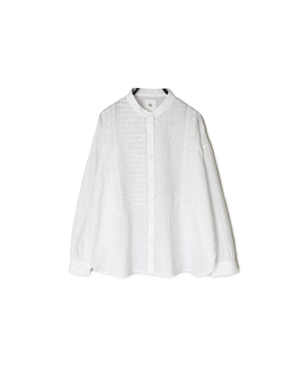 ●NMDS25201(シャツ) 60s ORGANIC CAMBRIC BANDED COLLAR EMB SHIRT