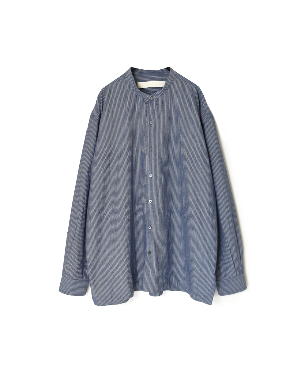 NVL2522(シャツ) POPLIN STRIPE BANDED COLLAR L/SL SHIRT