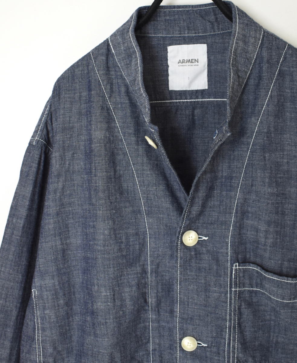 ISNAM2501CB(ジャケット) NAVY CHAMBRAY BANDED COLLAR JACKET