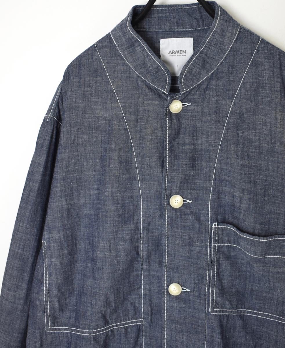 ISNAM2501CB(ジャケット) NAVY CHAMBRAY BANDED COLLAR JACKET