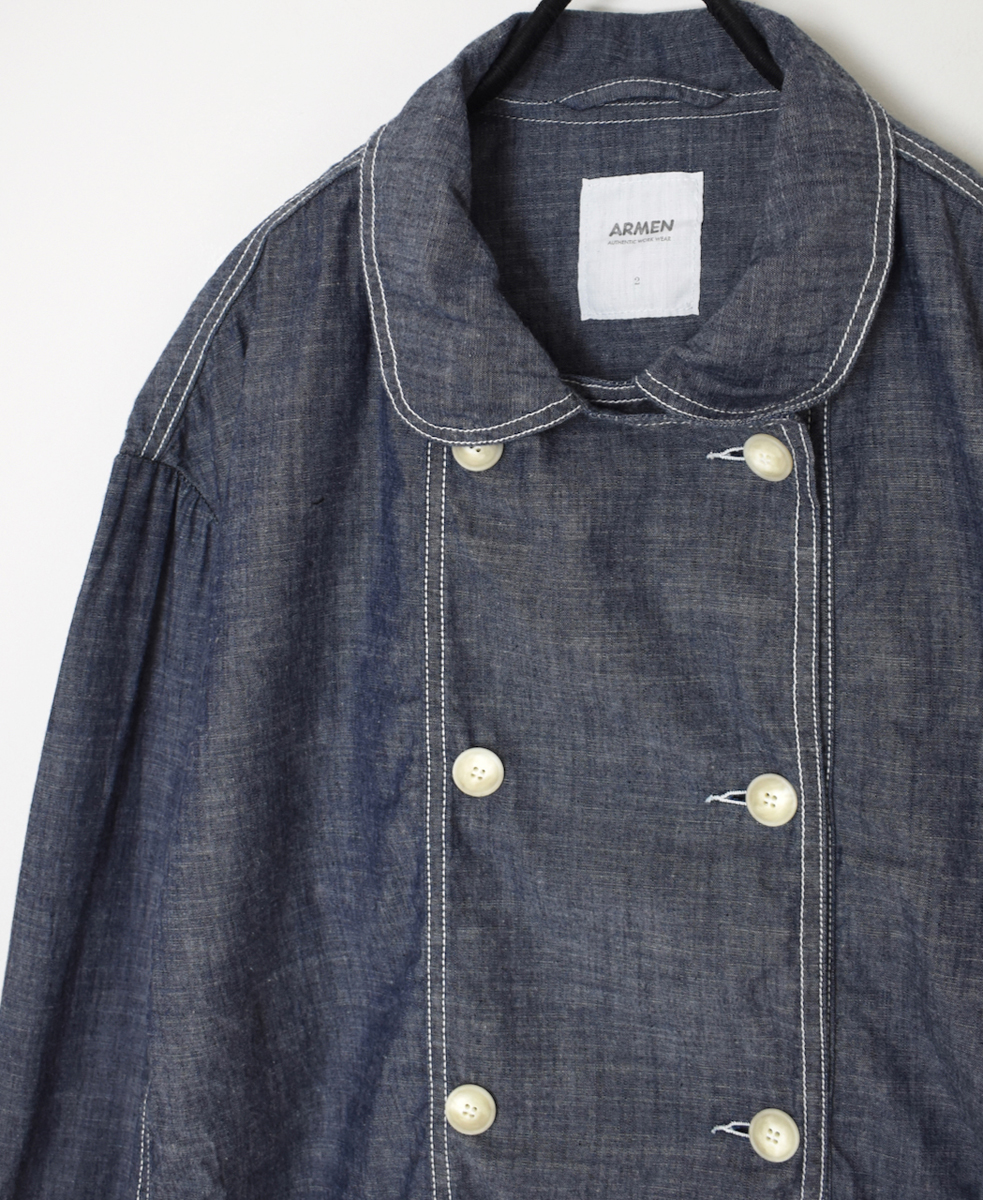 ISNAM2402CB(ジャケット) NAVY CHAMBRAY ROUND COLLAR DOUBLE JACKET