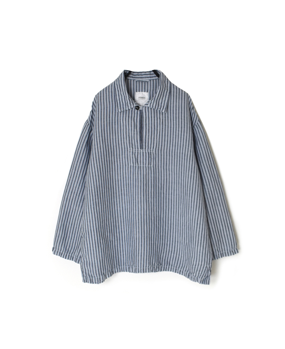 ISNAM2521SD(シャツ) COTTON/LINEN STRIPE OVER DYE SKIPPER SHIRT