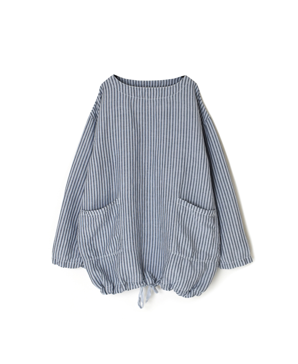 ISNAM2522SD(シャツ) COTTON/LINEN STRIPE OVERDYE BOAT NECK PULLOVER