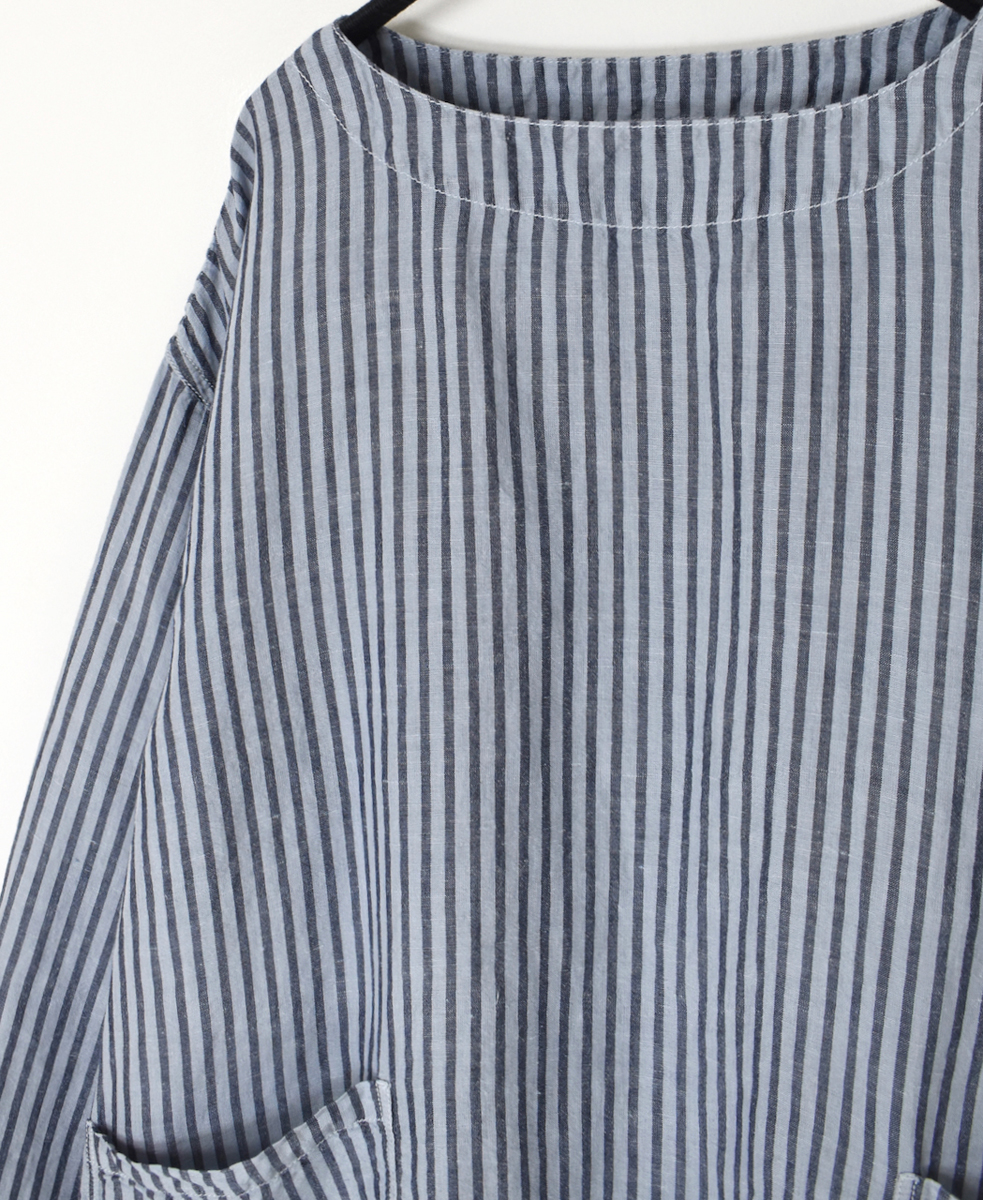 ISNAM2522SD(シャツ) COTTON/LINEN STRIPE OVERDYE BOAT NECK PULLOVER