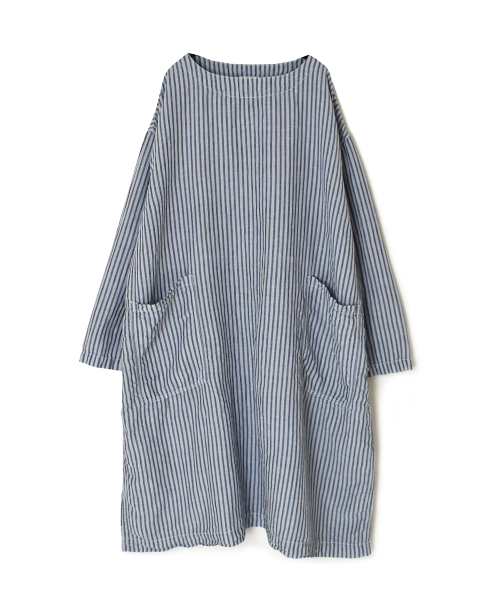 ISNAM2523SD(プルオーバー) COTTON/LINEN STRIPE OVERDYE BOAT NECK LONG PULLOVER