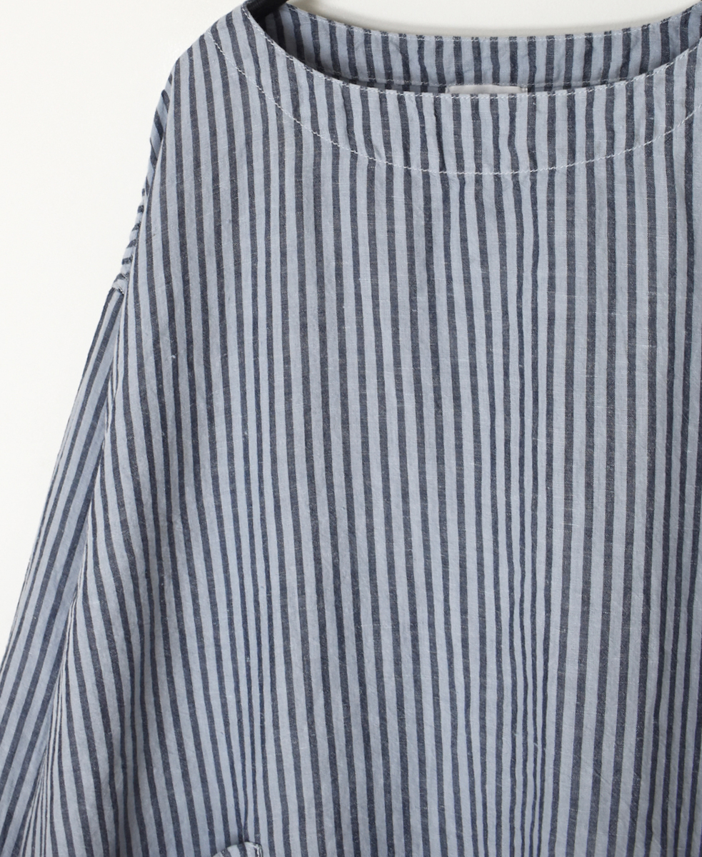 ISNAM2523SD(プルオーバー) COTTON/LINEN STRIPE OVERDYE BOAT NECK LONG PULLOVER