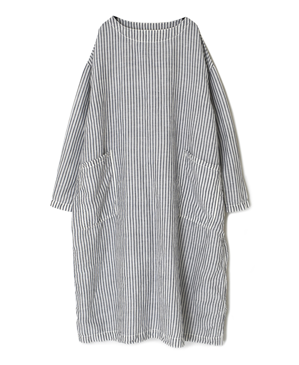 ISNAM2523SD(プルオーバー) COTTON/LINEN STRIPE OVERDYE BOAT NECK LONG PULLOVER