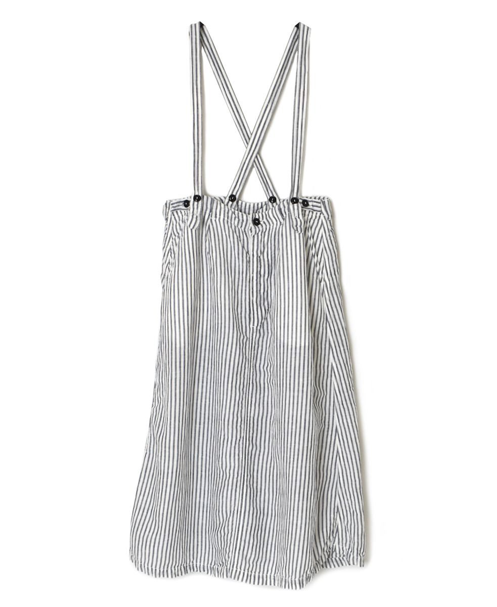 ISNAM2524SD(スカート) COTTON/LINEN STRIPE OVER DYE ADJUSTER TACK SKIRT WITH SUSPENDER