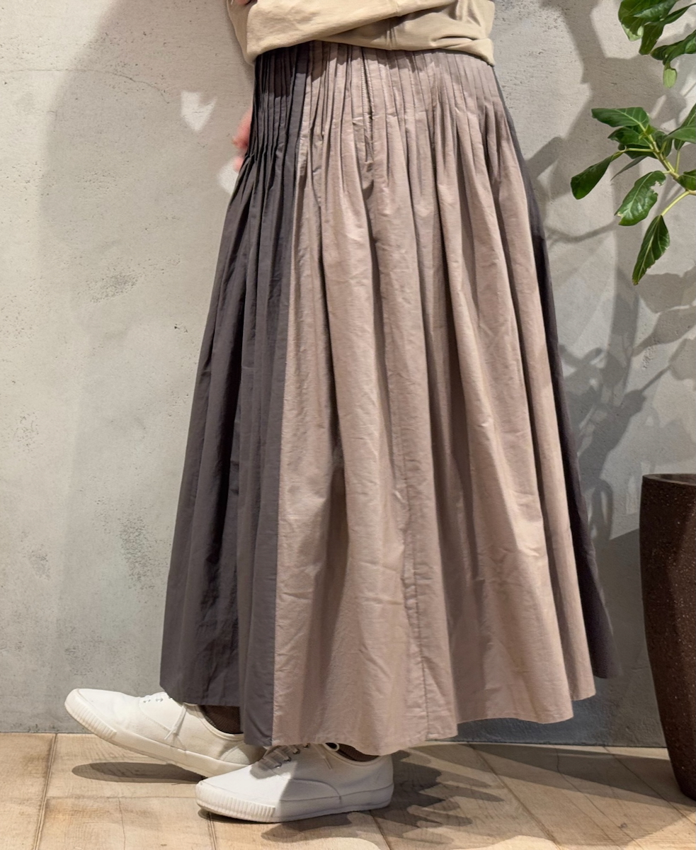 ●NMDS24642(スカート) 40s ORGANIC POPLIN(PATCHWORK) PINTUCK FLARED SKIRT WITH CRAZY PATCH WORK