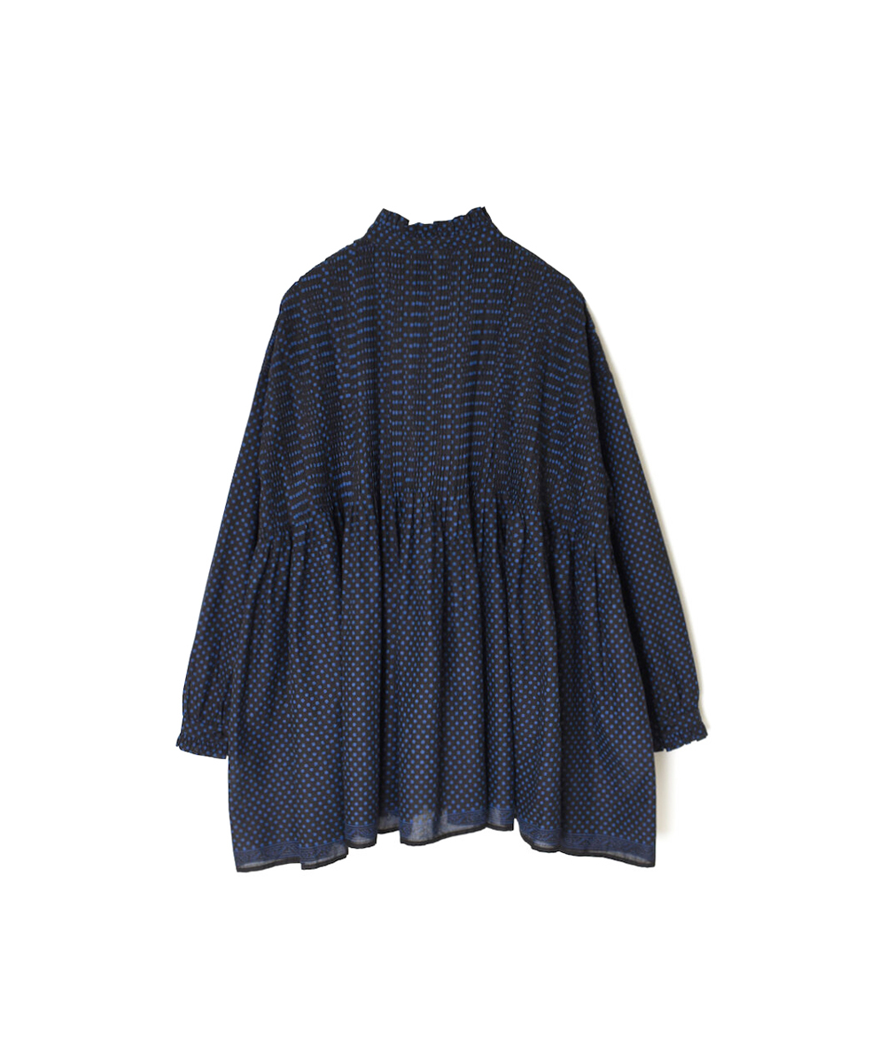 NMDS25261(シャツ) 80s VOIL DOT&TREE BLOCK PRINT FRILL COLLAR PINTUCK SHIRT WITH RANDOM PLEATS