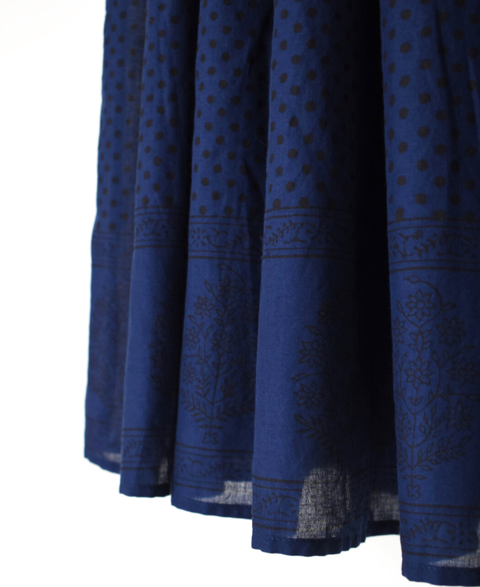 NMDS25264(スカート) 80s VOIL DOT&TREE BLOCK PRINT RAJASTHAN TUCK GATHERED SKIRT WITH LINING