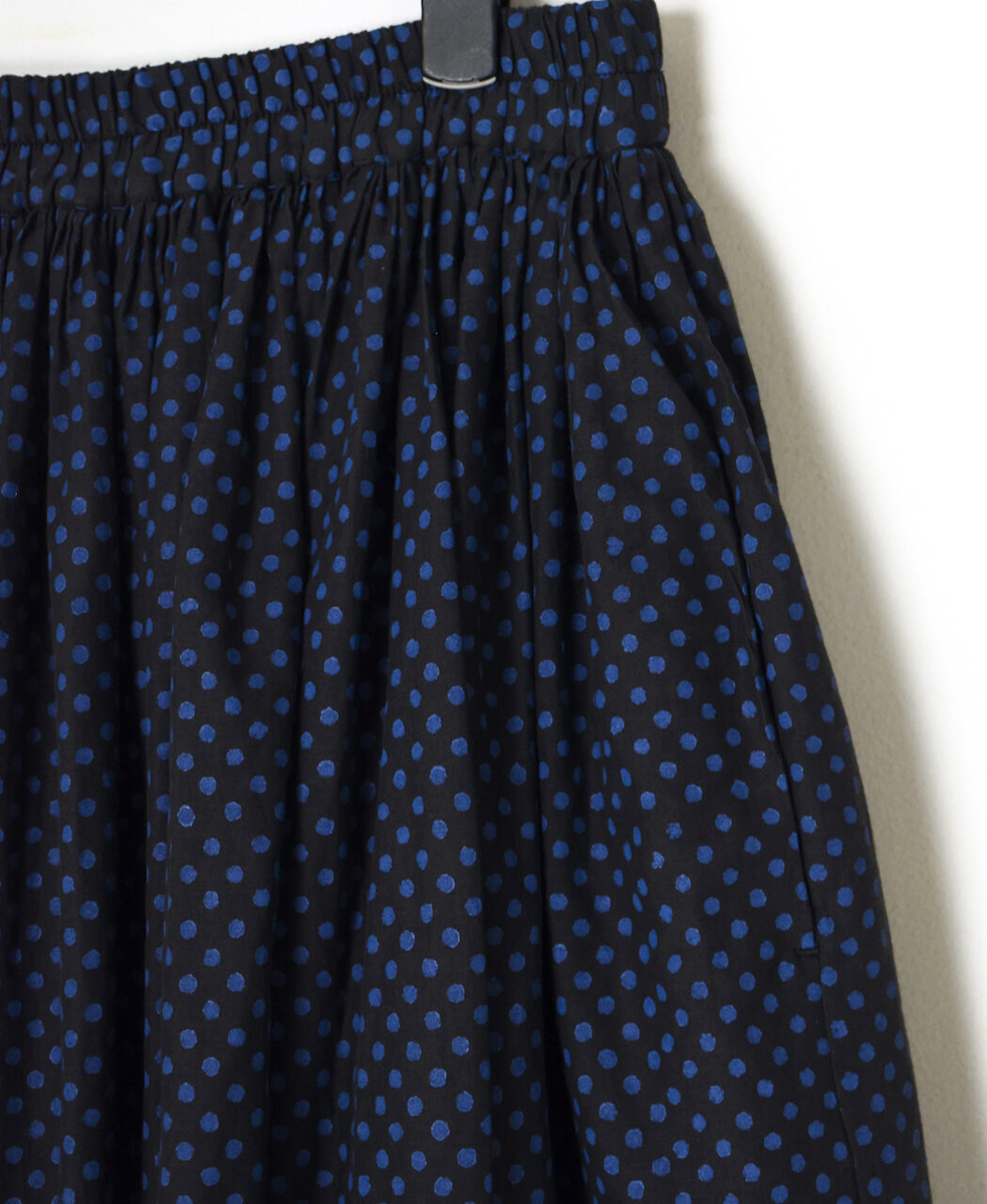 NMDS25264(スカート) 80s VOIL DOT&TREE BLOCK PRINT RAJASTHAN TUCK GATHERED SKIRT WITH LINING