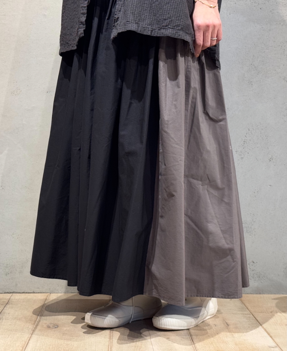 ●NMDS24642(スカート) 40s ORGANIC POPLIN(PATCHWORK) PINTUCK FLARED SKIRT WITH CRAZY PATCH WORK