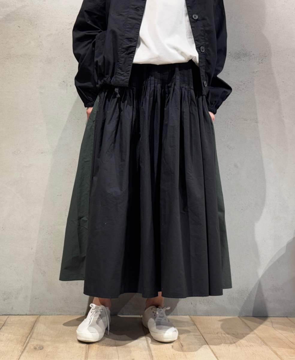 ●NMDS24641(スカート) 40s ORGANIC POPLIN(PATCHWORK) PINTUCK FLARED SKIRT WITH PATCH WORK