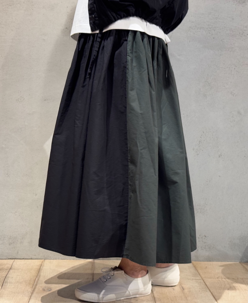 ●NMDS24641(スカート) 40s ORGANIC POPLIN(PATCHWORK) PINTUCK FLARED SKIRT WITH PATCH WORK