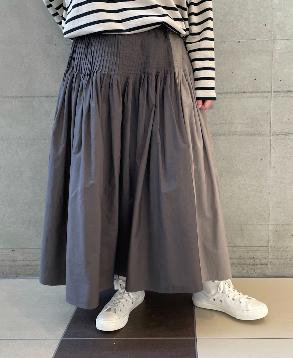 ●NMDS24642(スカート) 40s ORGANIC POPLIN(PATCHWORK) PINTUCK FLARED SKIRT WITH CRAZY PATCH WORK