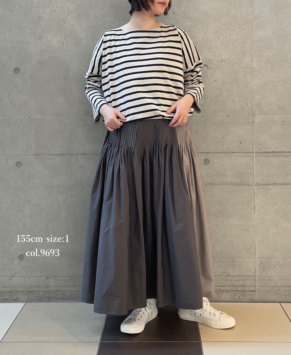 ●NMDS24642(スカート) 40s ORGANIC POPLIN(PATCHWORK) PINTUCK FLARED SKIRT WITH CRAZY PATCH WORK