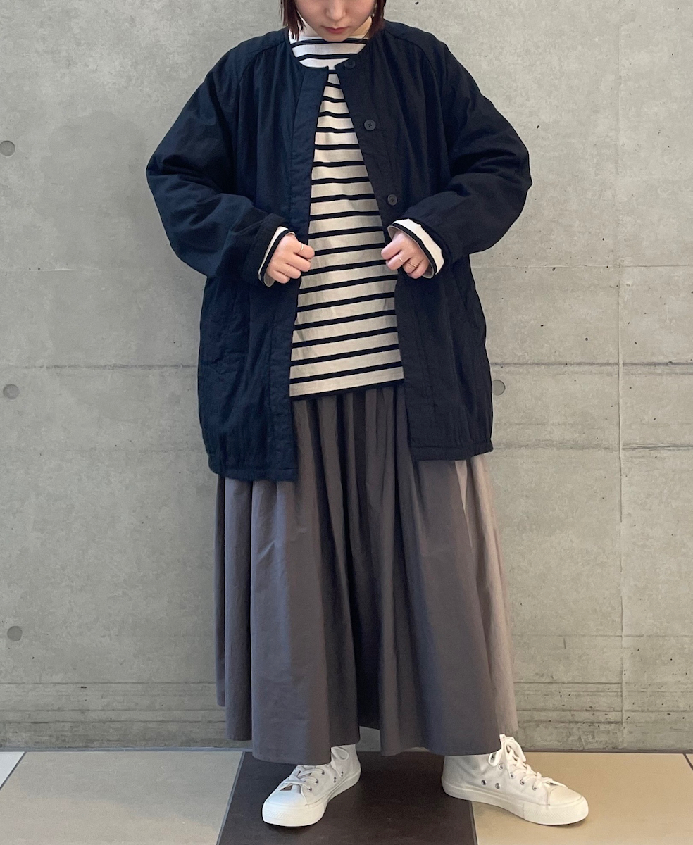 ●NMDS24642(スカート) 40s ORGANIC POPLIN(PATCHWORK) PINTUCK FLARED SKIRT WITH CRAZY PATCH WORK