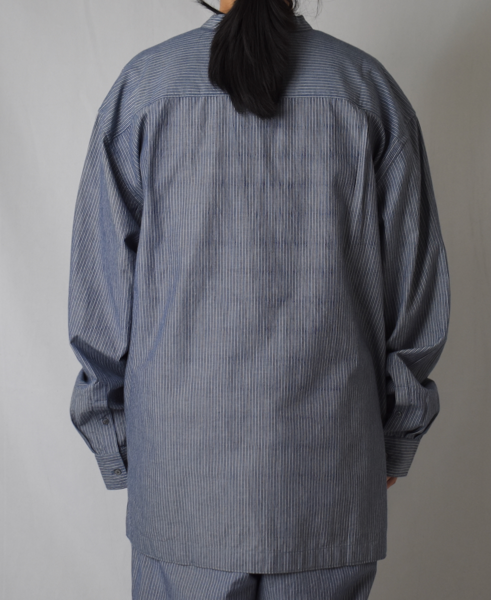 ●NVL2522(シャツ) POPLIN STRIPE BANDED COLLAR L/SL SHIRT