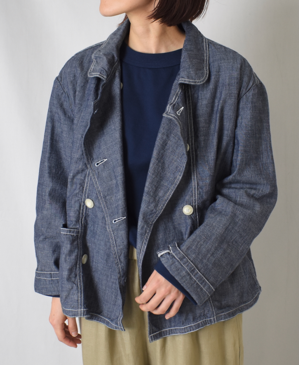 ISNAM2402CB(ジャケット) NAVY CHAMBRAY ROUND COLLAR DOUBLE JACKET