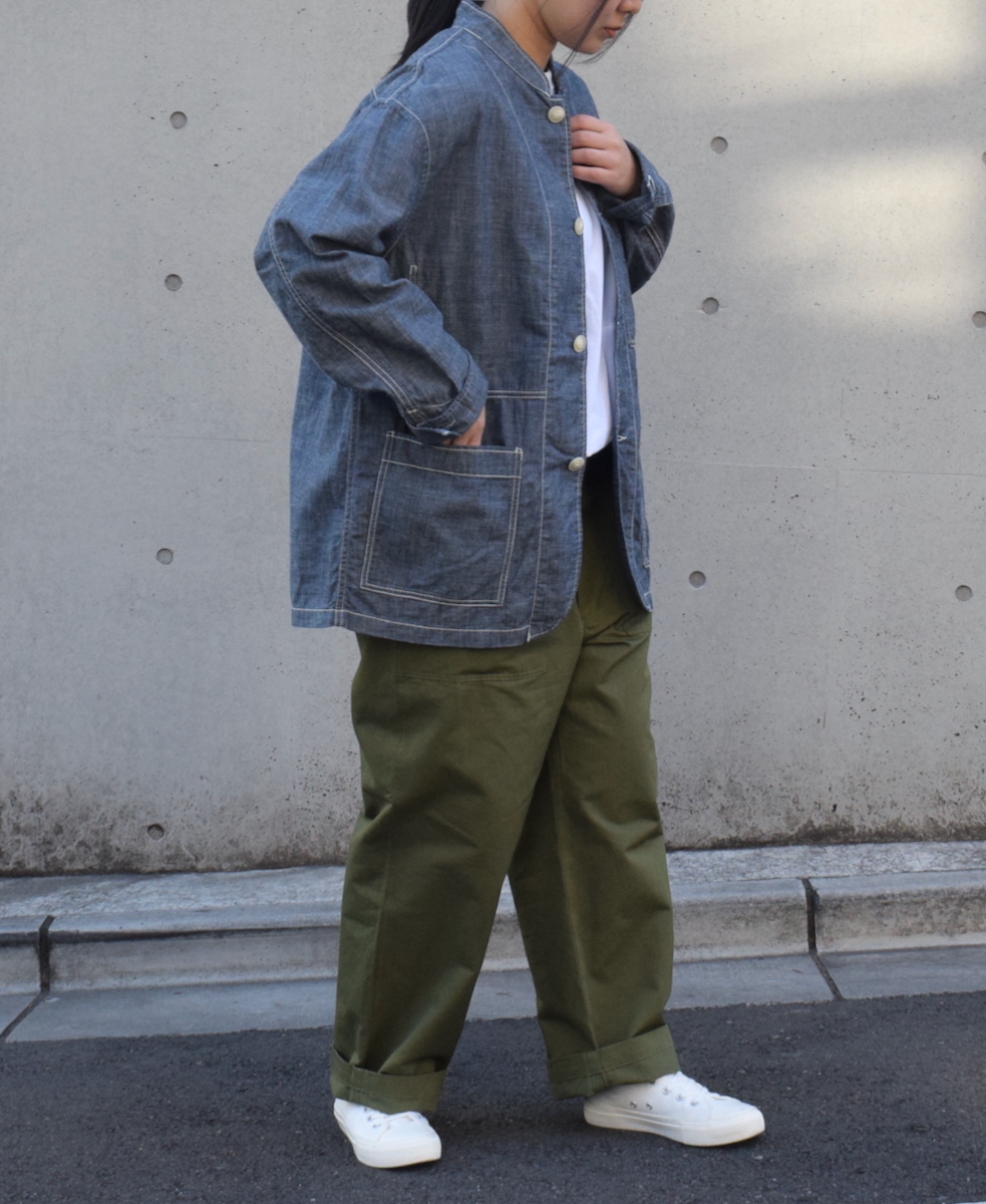 ISNAM2501CB(ジャケット) NAVY CHAMBRAY BANDED COLLAR JACKET