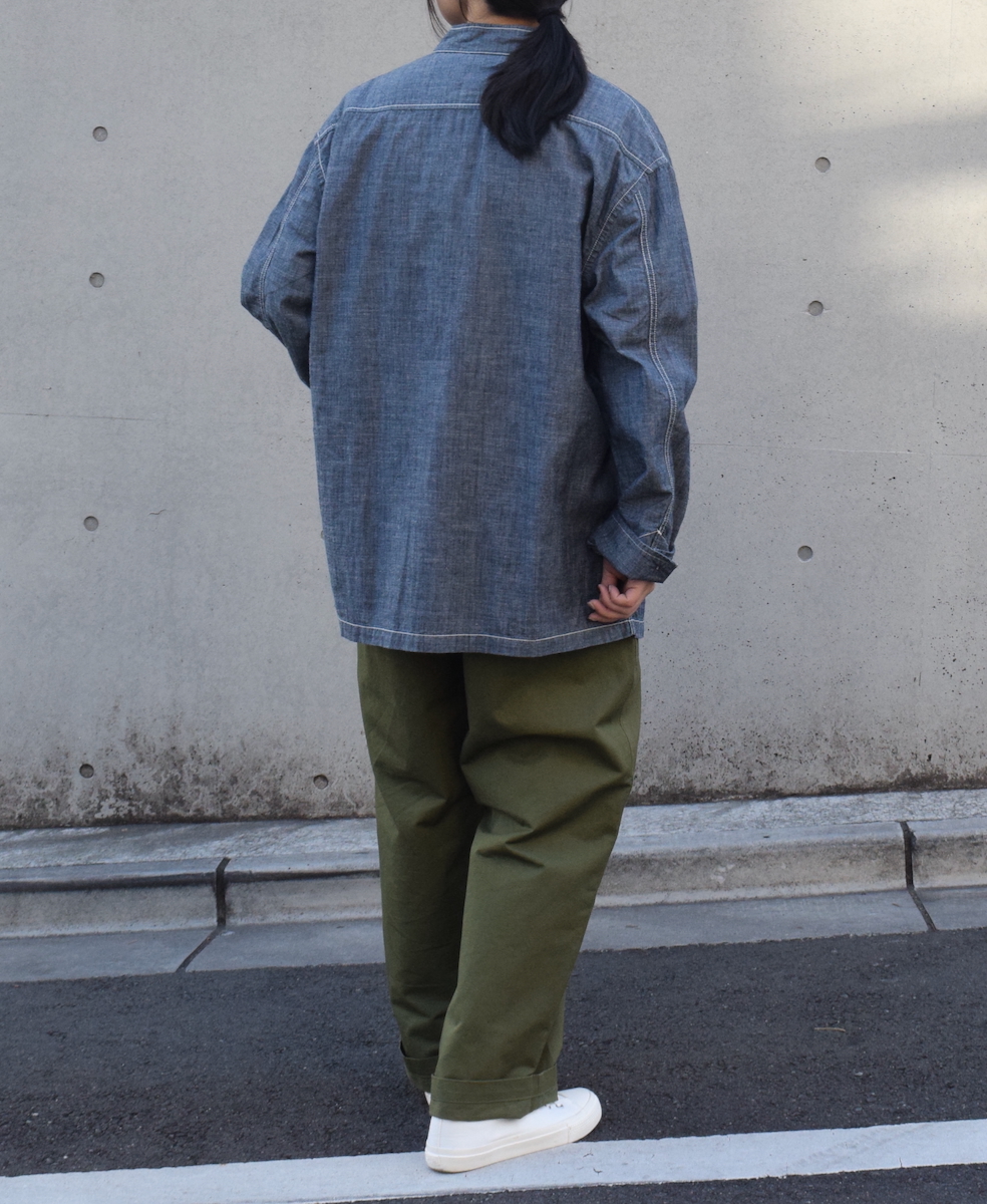 ISNAM2501CB(ジャケット) NAVY CHAMBRAY BANDED COLLAR JACKET