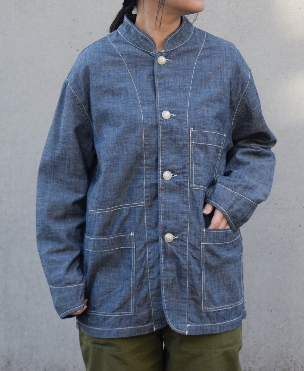 ISNAM2501CB(ジャケット) NAVY CHAMBRAY BANDED COLLAR JACKET