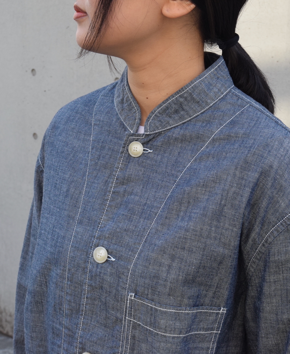 ISNAM2501CB(ジャケット) NAVY CHAMBRAY BANDED COLLAR JACKET