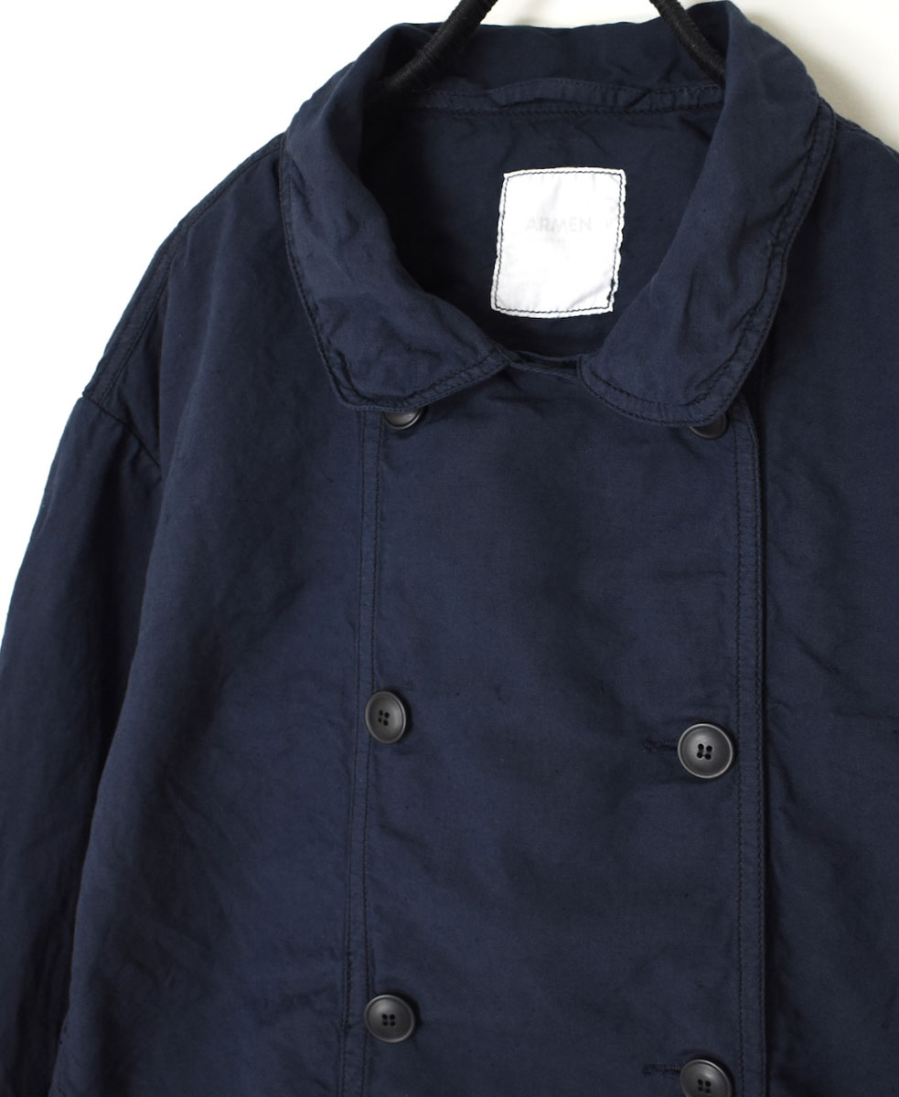 ISNAM2402D(ジャケット) COTTON LINEN OVERDYE ROUND COLLAR DOUBLE JACKET