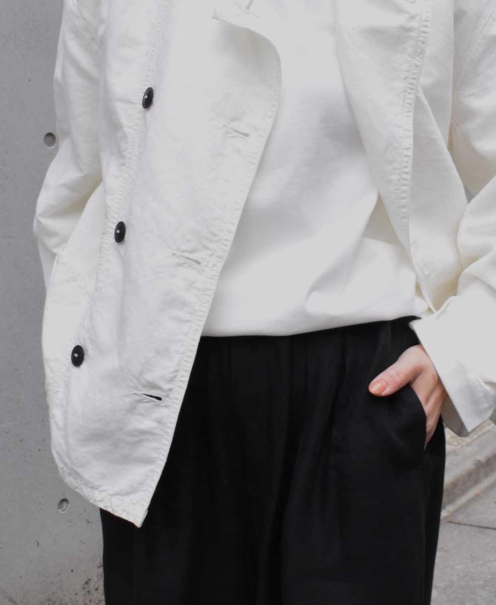 ISNAM2402D(ジャケット) COTTON LINEN OVERDYE ROUND COLLAR DOUBLE JACKET