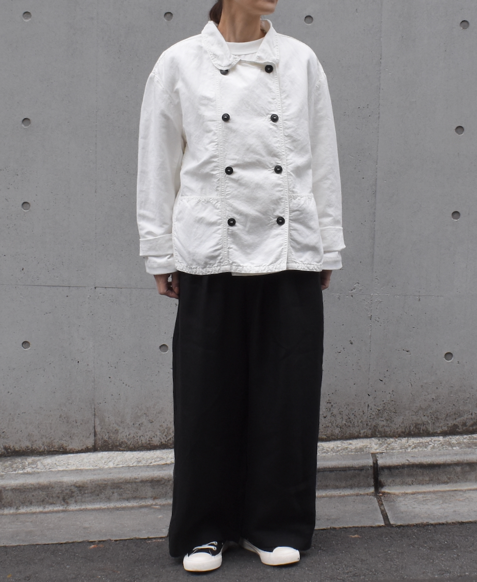 ISNAM2402D(ジャケット) COTTON LINEN OVERDYE ROUND COLLAR DOUBLE JACKET