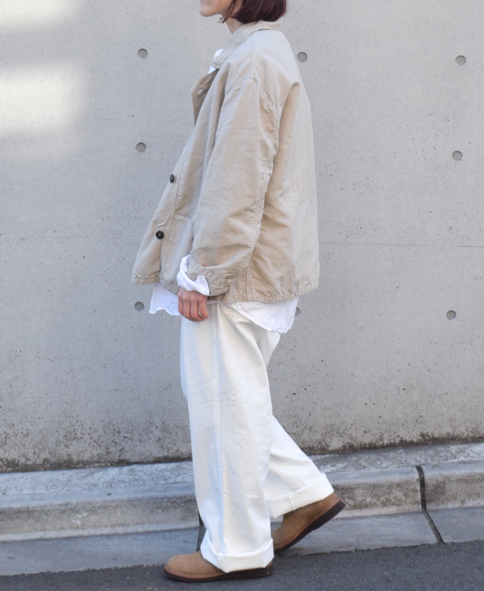 ISNAM2402D(ジャケット) COTTON LINEN OVERDYE ROUND COLLAR DOUBLE JACKET