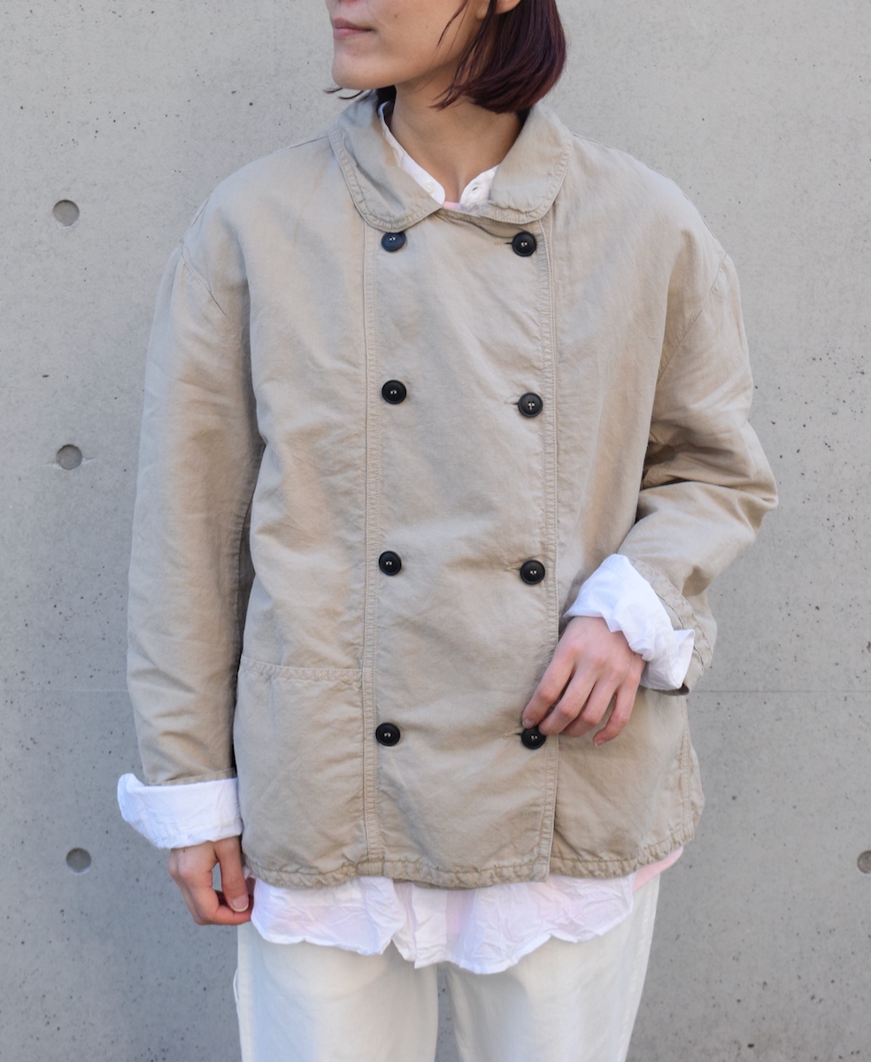 ISNAM2402D(ジャケット) COTTON LINEN OVERDYE ROUND COLLAR DOUBLE JACKET