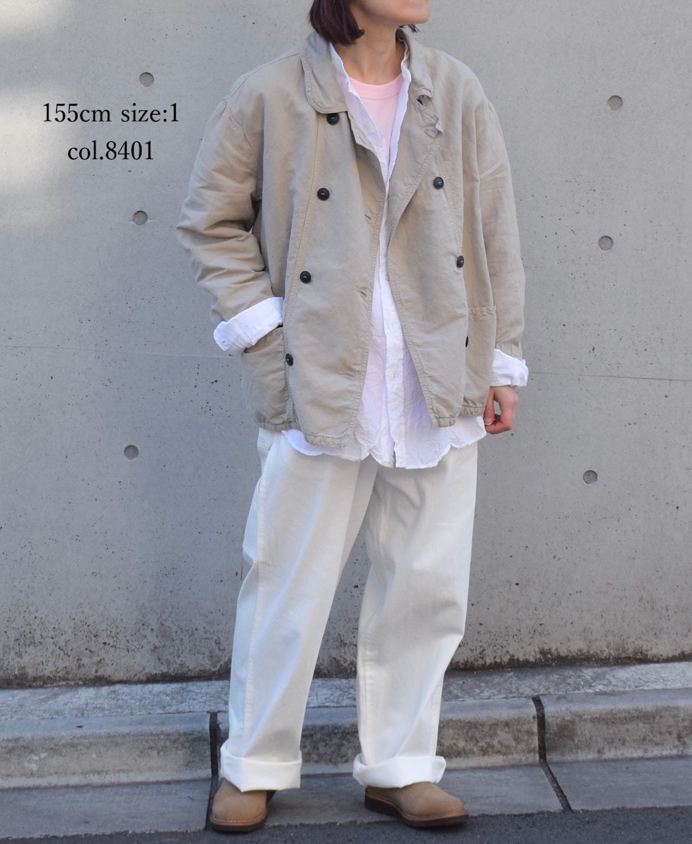 ISNAM2402D(ジャケット) COTTON LINEN OVERDYE ROUND COLLAR DOUBLE JACKET