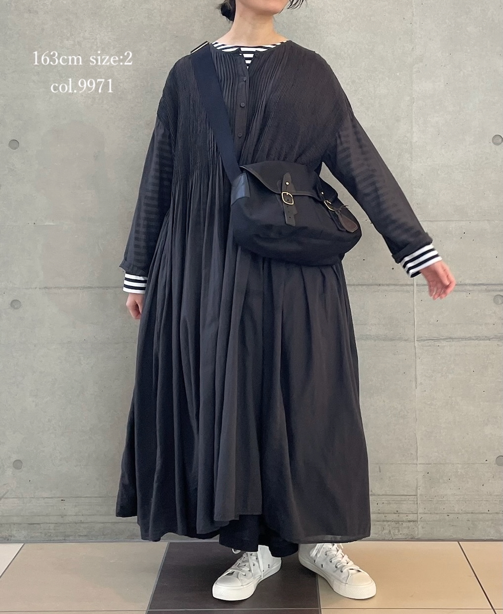 NMDS25214D(ワンピース) 80s ORGANIC STRIPE(OVERDYE) CREW-NECK BUTTON SHIRT MAXI DRESS WITH MINI PINTUCK