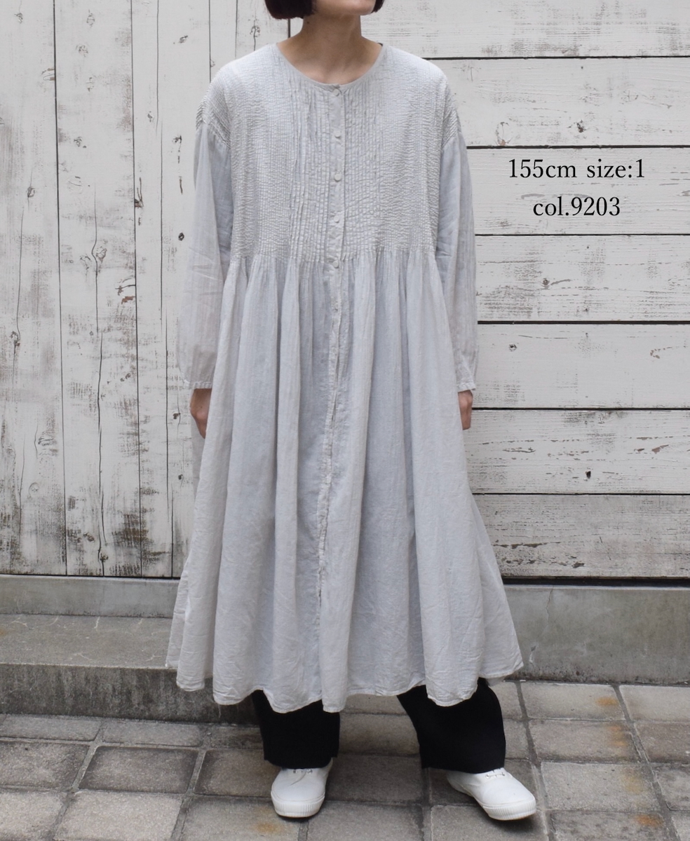 NMDS25214D(ワンピース) 80s ORGANIC STRIPE(OVERDYE) CREW-NECK BUTTON SHIRT MAXI DRESS WITH MINI PINTUCK