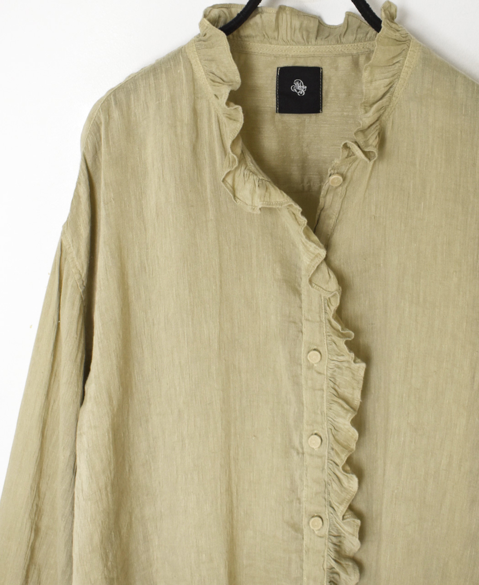 INMDS25013D(シャツ) AUTO LOOM COTTON/LINEN PLAIN(OVERDYE) FRILL COLLAR SHIRT