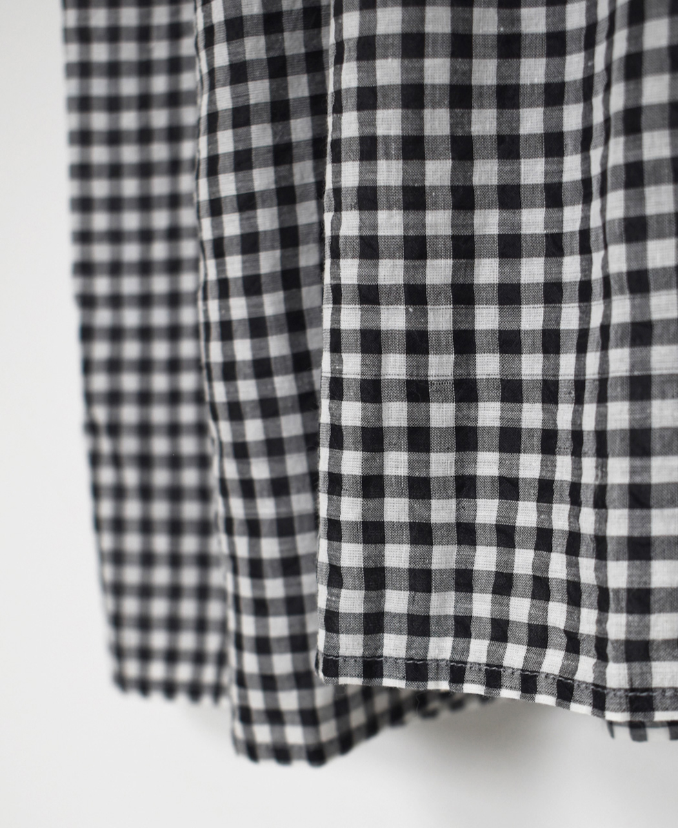 INMDS25023(ワンピース) HANDWOVEN COTTON/SILK GINGHAM CHECK REGULAR COLLAR DRESS WITH RAJASTHAN TUCK GATHERER