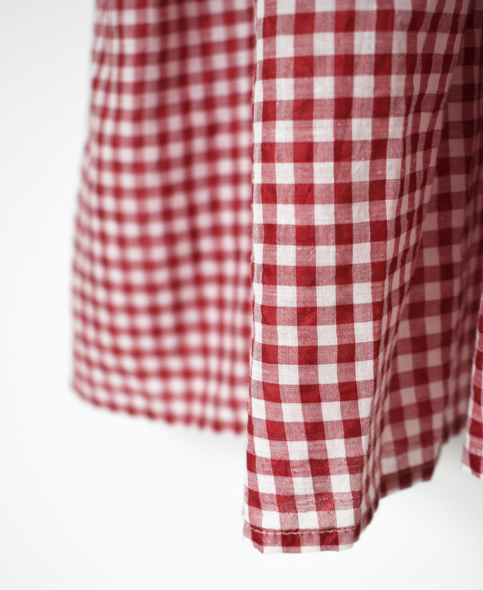 INMDS25023(ワンピース) HANDWOVEN COTTON/SILK GINGHAM CHECK REGULAR COLLAR DRESS WITH RAJASTHAN TUCK GATHERER