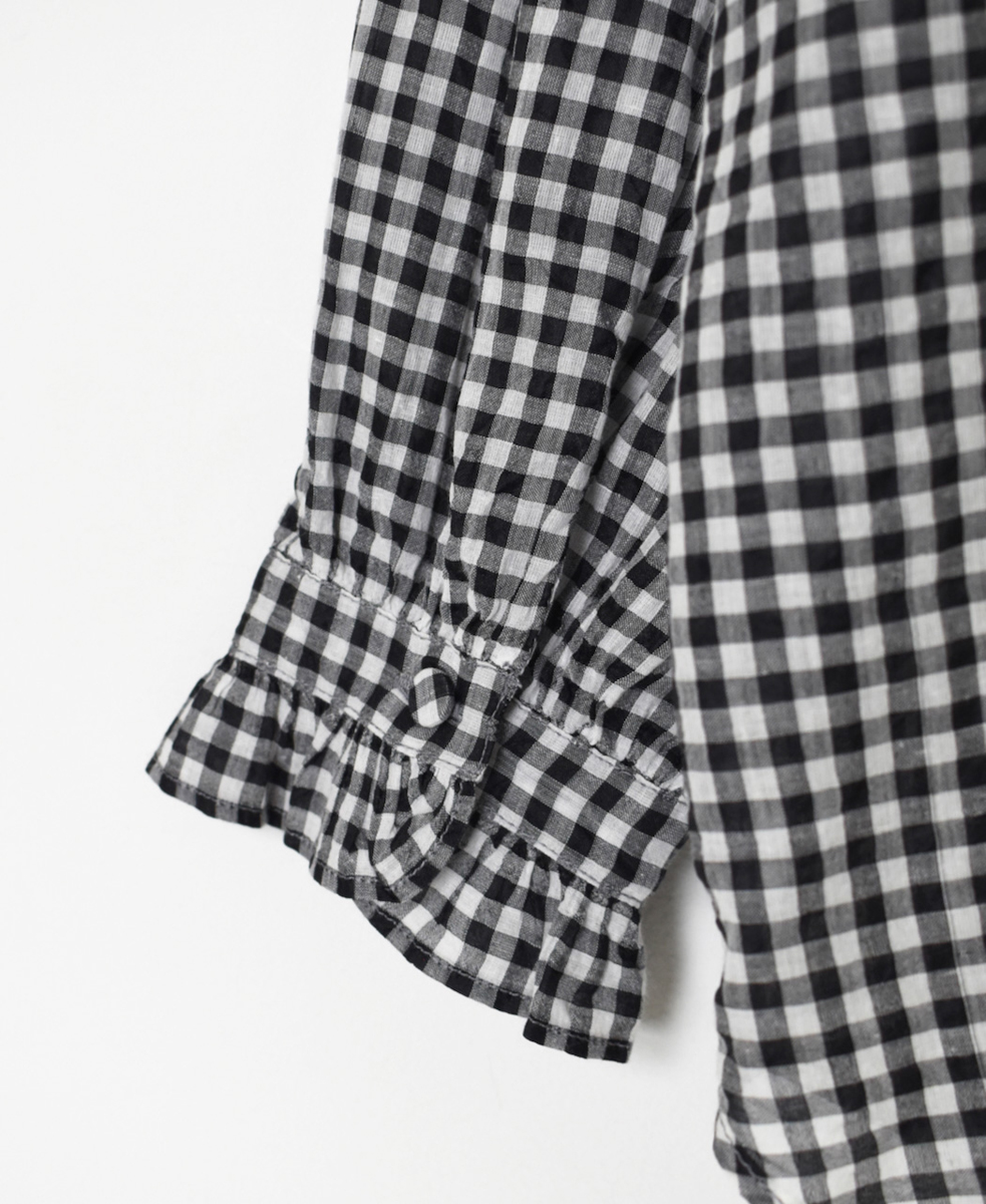 INMDS25022(シャツ) HANDWOVEN COTTON/SILK GINGHAM CHECK FRILL COLLAR SHIRT