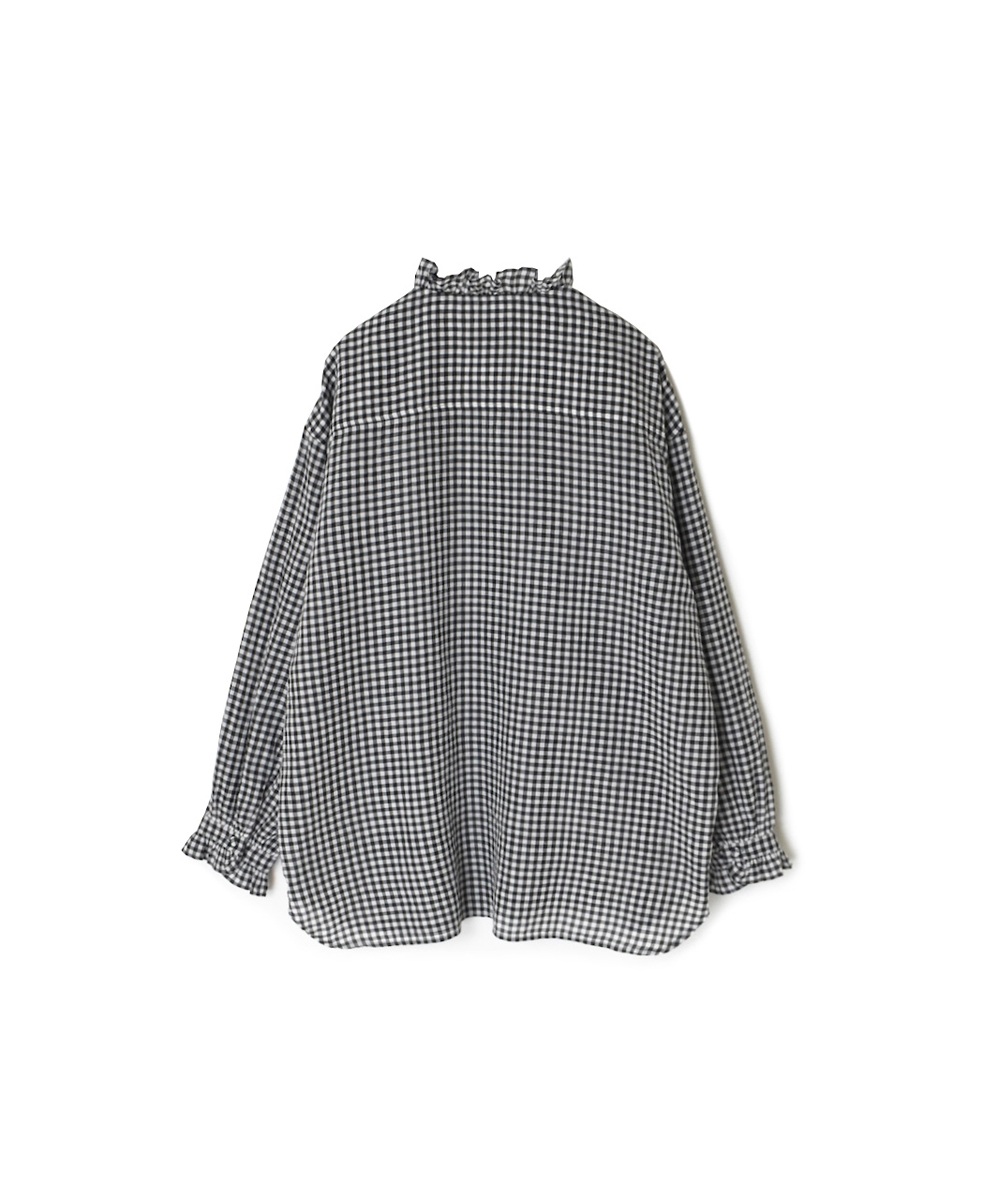 INMDS25022(シャツ) HANDWOVEN COTTON/SILK GINGHAM CHECK FRILL COLLAR SHIRT