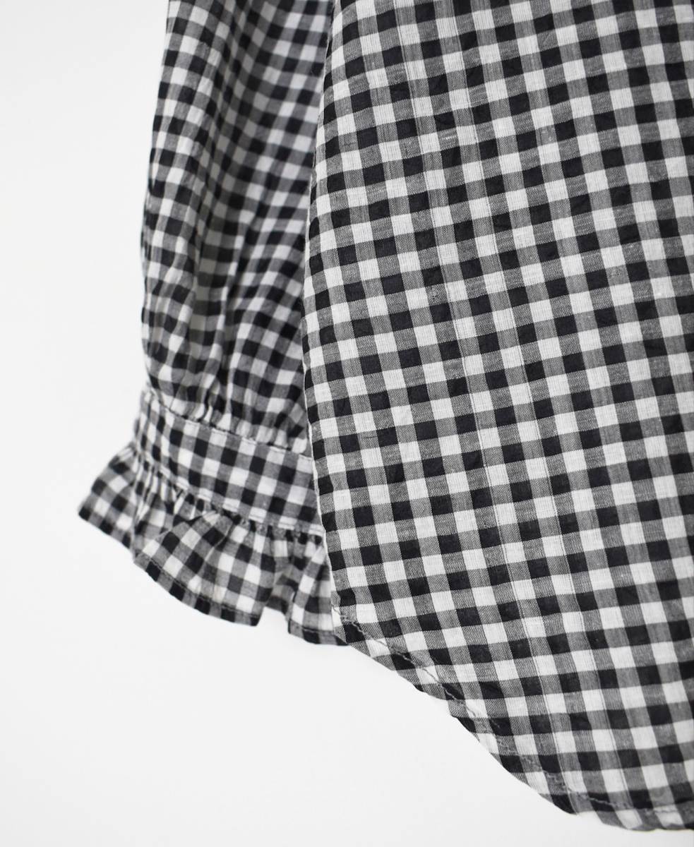 INMDS25022(シャツ) HANDWOVEN COTTON/SILK GINGHAM CHECK FRILL COLLAR SHIRT