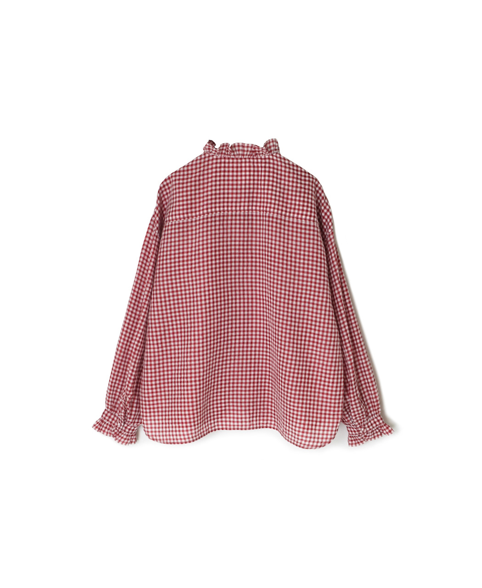 INMDS25022(シャツ) HANDWOVEN COTTON/SILK GINGHAM CHECK FRILL COLLAR SHIRT