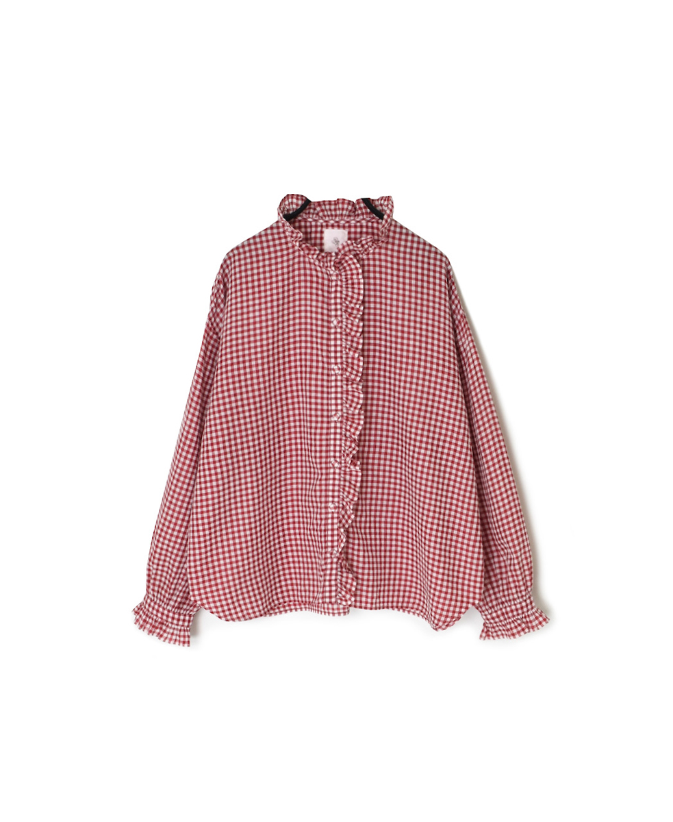 INMDS25022(シャツ) HANDWOVEN COTTON/SILK GINGHAM CHECK FRILL COLLAR SHIRT