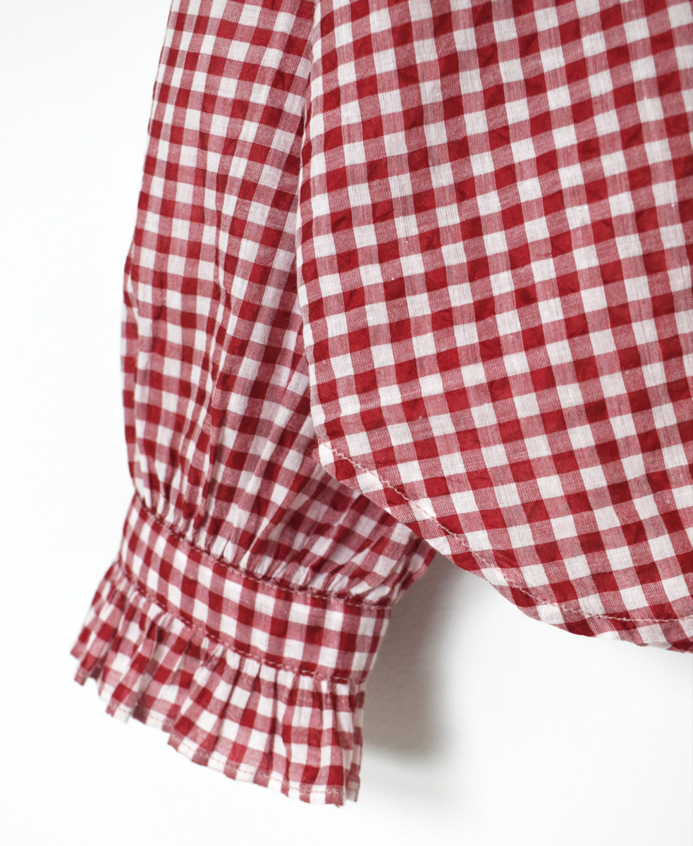 INMDS25022(シャツ) HANDWOVEN COTTON/SILK GINGHAM CHECK FRILL COLLAR SHIRT